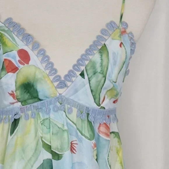 CHARO RUIZ IBIZA Maxi  Dress XS Salamanca Barbary Fruits Blue Green Cotton Resor - Picture 6 of 16